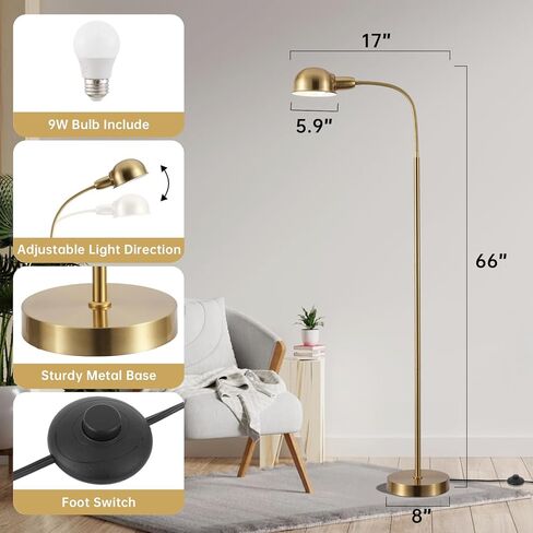 Adjustable Floor Reading Lamp Standing Lamps with Remote Control Gooseneck and Rotatable Shade, Modern for Living Room Bedroom Study Room Office Hotel in Saudi Arabia