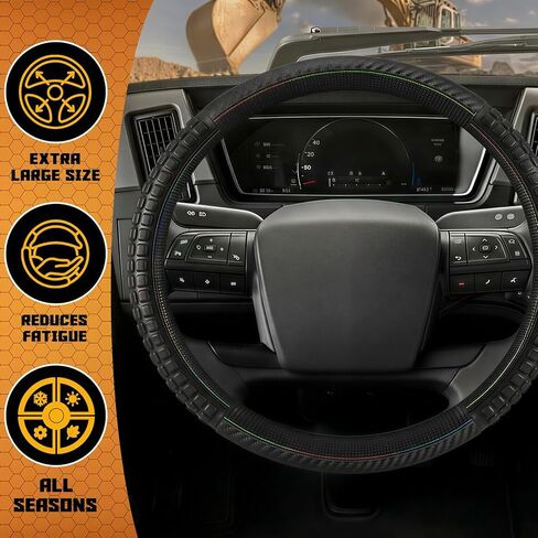 Semi Truck Steering Wheel Cover 18 Inch, Heavy Duty 17.5-18" Large Leather Wheel Wrap. 3D Massage Grip, Anti-Slip Rubber. Fits Big Rig, 18 Wheeler, RV, Bus. Ergonomic Truck Accessories (Black) in Saudi Arabia