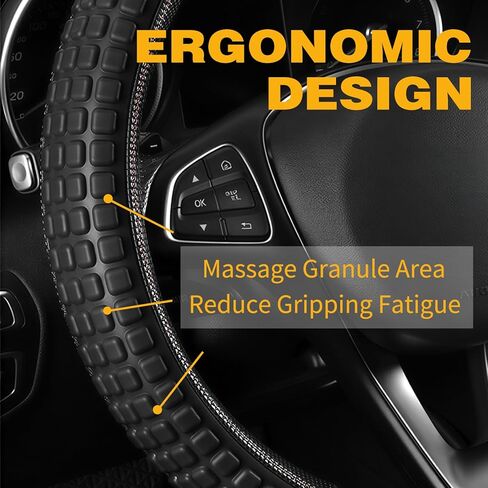 Semi Truck Steering Wheel Cover 18 Inch, Heavy Duty 17.5-18" Large Leather Wheel Wrap. 3D Massage Grip, Anti-Slip Rubber. Fits Big Rig, 18 Wheeler, RV, Bus. Ergonomic Truck Accessories (Black) in Saudi Arabia