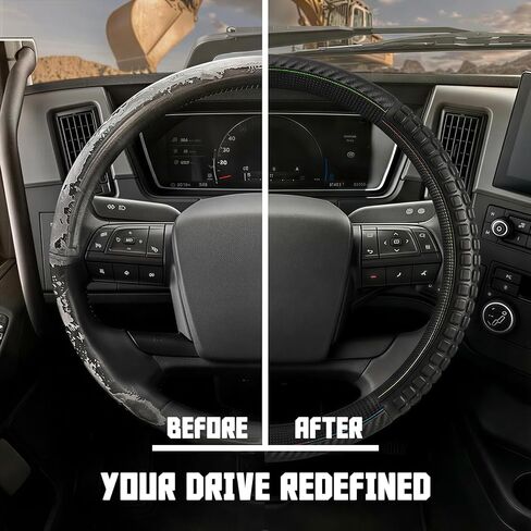 Semi Truck Steering Wheel Cover 18 Inch, Heavy Duty 17.5-18" Large Leather Wheel Wrap. 3D Massage Grip, Anti-Slip Rubber. Fits Big Rig, 18 Wheeler, RV, Bus. Ergonomic Truck Accessories (Black) in Saudi Arabia