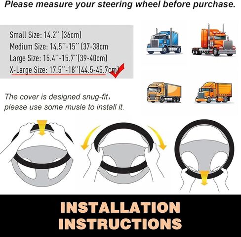 Semi Truck Steering Wheel Cover 18 Inch, Heavy Duty 17.5-18" Large Leather Wheel Wrap. 3D Massage Grip, Anti-Slip Rubber. Fits Big Rig, 18 Wheeler, RV, Bus. Ergonomic Truck Accessories (Black) in Saudi Arabia