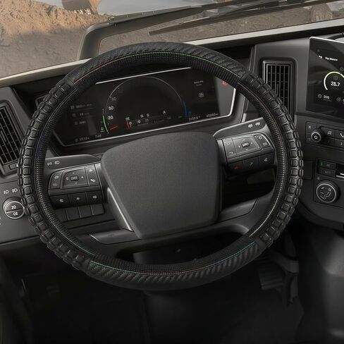 Semi Truck Steering Wheel Cover 18 Inch, Heavy Duty 17.5-18" Large Leather Wheel Wrap. 3D Massage Grip, Anti-Slip Rubber. Fits Big Rig, 18 Wheeler, RV, Bus. Ergonomic Truck Accessories (Black) in Saudi Arabia