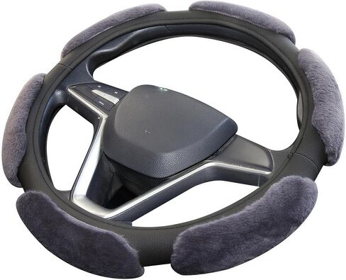18 Inch Semi Truck Steering Wheel Cover, Winter Warm Fuzzy Plush & Leather 17.5-18'' Large Grip Wrap for Big Rig RV Bus, Soft Anti-Slip Heavy Duty Interior Truck Accessories (Brown) in Saudi Arabia