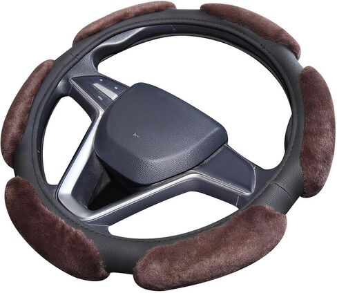 18 Inch Semi Truck Steering Wheel Cover, Winter Warm Fuzzy Plush & Leather 17.5-18'' Large Grip Wrap for Big Rig RV Bus, Soft Anti-Slip Heavy Duty Interior Truck Accessories (Brown) in Saudi Arabia
