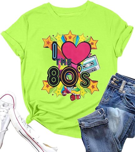 ASTANFY 80s Shirts for Women I Love The 80's T-Shirt 80s Outfit Hip Hop Party Tee T-Shirt Rock Star Back 1980s Themed Gift in Kuwait