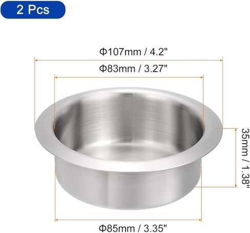uxcell 2 Pcs 201 Stainless Steel Drop-in Cup, 1.38" x 4.2" Drink Can Holder Poker Table Cup Holder Insert for Sofa Boat Car Marine, Silver in Saudi Arabia
