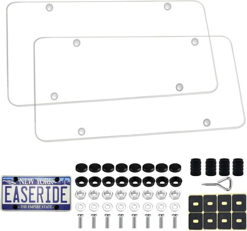 License Plate Cover, 2 Pack Clear License Plate Protector, Unbreakable Plastic Protective Shield with Screws Caps for Front Rear Car Tags, Fits Standard US Plate in Saudi Arabia