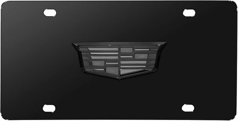 صورة iPick لشعار Cadillac 3D Crest باللون الرمادي الداكن على لوحة ترخيص سوداء من الفولاذ المقاوم للصدأ - مرخصة رسميًا in Saudi Arabia