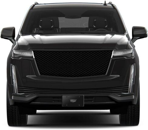 صورة iPick لشعار Cadillac 3D Crest باللون الرمادي الداكن على لوحة ترخيص سوداء من الفولاذ المقاوم للصدأ - مرخصة رسميًا in Saudi Arabia