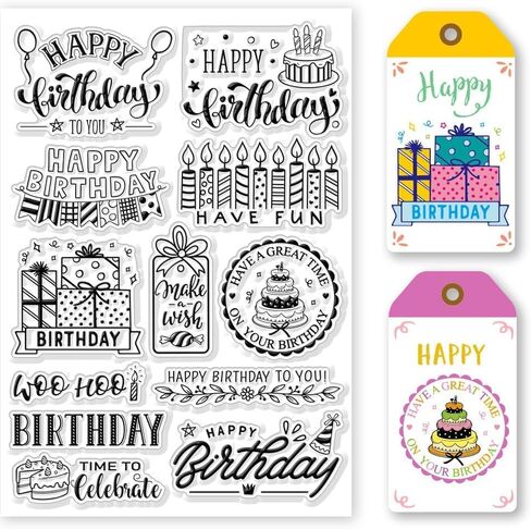 Happy Birthday Clear Stamps for DIY Scrapbooking Birthday Wishes Greetings Silicone Stamp Seals Transparent Stamps for Cards Making Photo Album Journal Home Decoration 8.27×5.83inch in Saudi Arabia