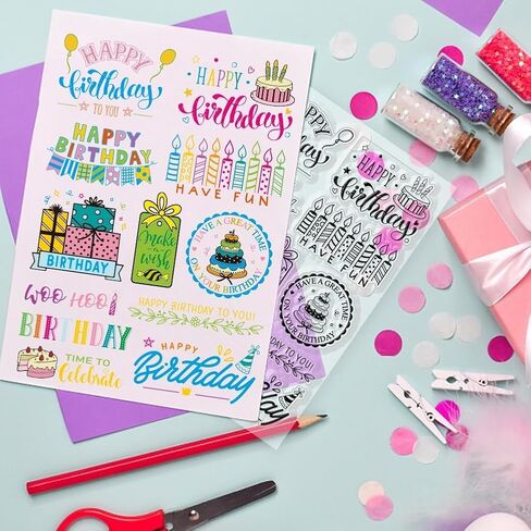 Happy Birthday Clear Stamps for DIY Scrapbooking Birthday Wishes Greetings Silicone Stamp Seals Transparent Stamps for Cards Making Photo Album Journal Home Decoration 8.27×5.83inch in Saudi Arabia