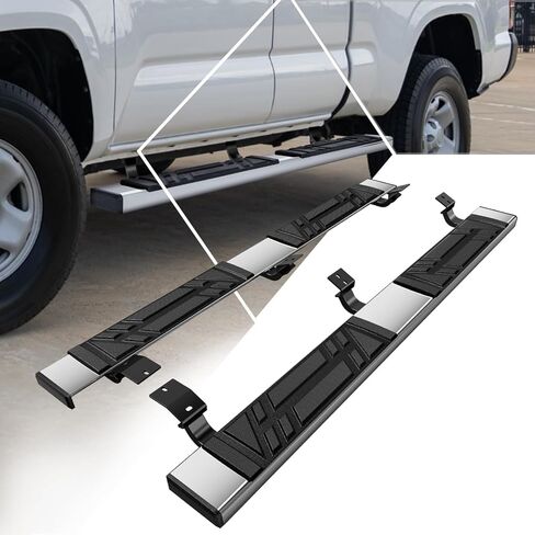 PM PERFORMOTOR 6.5" Running Boards Compatible with 2005-2023 Toyota Tacoma Extended Cab, Pair of Stainless Steel Side Rails Step Bars with 6 Pcs Brackets, Polished Chrome/Black in Saudi Arabia