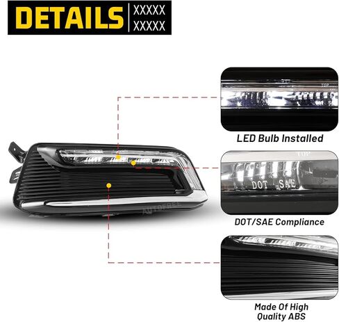 مصابيح الضباب LED DRL متوافقة مع Chevy Impala 2014-2020 (ليست لنماذج 14-16 Impala المحدودة) مجموعة أسلاك مجموعة مصابيح الضباب والتبديل متضمن زوج واحد (عدسة شفافة) in Saudi Arabia