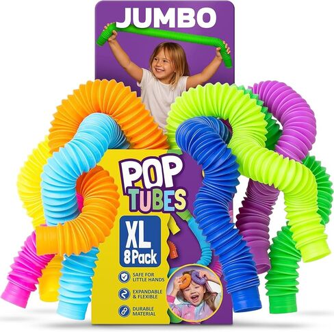 nutty toys Pop Tubes - Sensory Toys - Endless Creativity & Fun for Kids and Toddlers |8 Pack Large| - Connect & Pop! Top ADHD Autism Fidget 2025, Best Boy & Girl Easter Gift Idea in Kuwait
