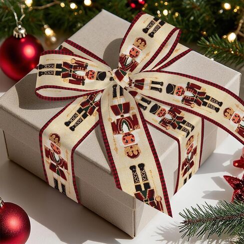 2 Rolls Christmas Ribbons for Crafting, 2.5" ×10 Yards Xmas Wired Edge Ribbon Red Buffalo Plaid Ribbos Cartoon Character Craft Ribbons for Gift Wrapping Christmas Decorations Supplies in Saudi Arabia