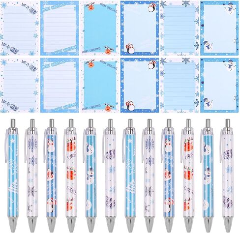 CCINEE 24pcs Christmas Sticky Notes And Pens Bulk, Christmas Holiday Snowflake Notepads Gel Ink Pens for Kids Adult Winter Novelty Stationery Set for Office School Xmas Party Favor Coworker Gift in Saudi Arabia