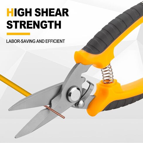 8 Inch Heavy Duty Household Scissors, Multi-Purpose Electrician Snips with Stainless Steel Blades & TPR Comfort Grip, Precision Wire Cutter Cutting for Copper Wire, Aluminum Wire & Iron Wire ≤⌀0.5MM in Saudi Arabia