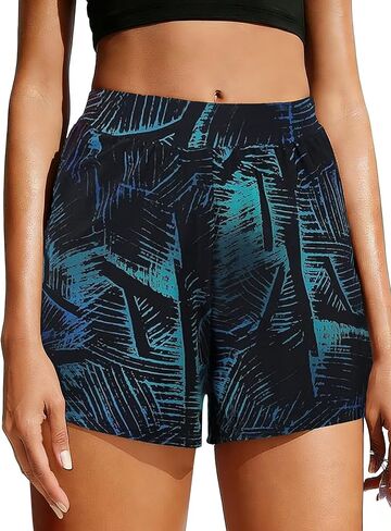 Septangle Women's Solid Color Waistband Tankini Boyleg Swimsuit Boardshorts with Briefs in Kuwait