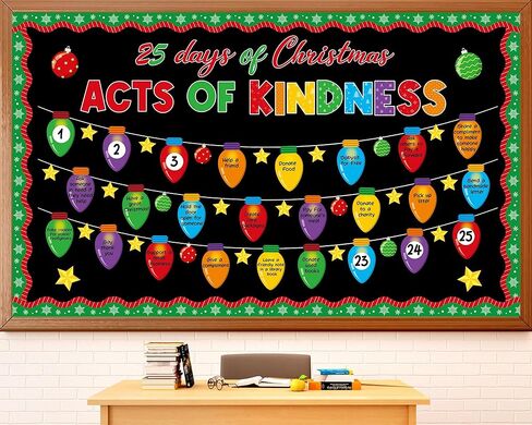 Christmas Bulletin Board Set Christmas Kindness Classroom Decoration Xmas Countdown Bulletin Board Winter Xmas Star Colorful Light Bulb Cutouts for Holiday Classroom Home School Chalkboard Wall Decor in Kuwait