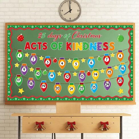 Christmas Bulletin Board Set Christmas Kindness Classroom Decoration Xmas Countdown Bulletin Board Winter Xmas Star Colorful Light Bulb Cutouts for Holiday Classroom Home School Chalkboard Wall Decor in Kuwait