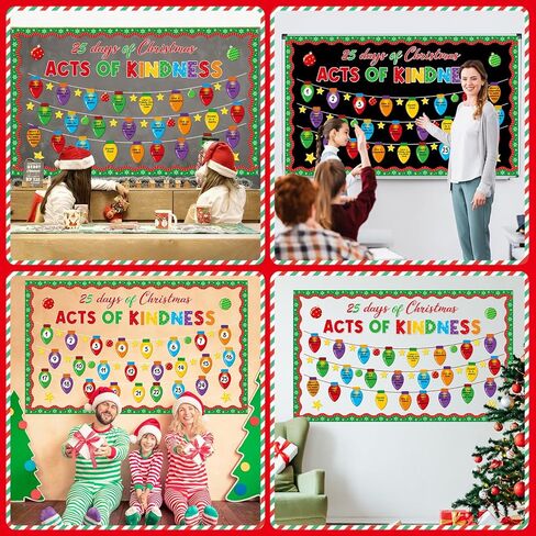 Christmas Bulletin Board Set Christmas Kindness Classroom Decoration Xmas Countdown Bulletin Board Winter Xmas Star Colorful Light Bulb Cutouts for Holiday Classroom Home School Chalkboard Wall Decor in Kuwait