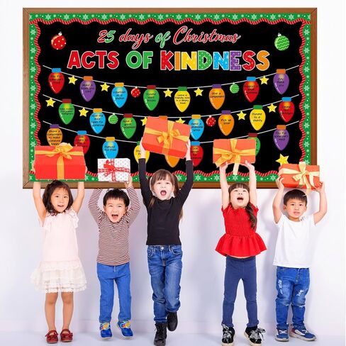 Christmas Bulletin Board Set Christmas Kindness Classroom Decoration Xmas Countdown Bulletin Board Winter Xmas Star Colorful Light Bulb Cutouts for Holiday Classroom Home School Chalkboard Wall Decor in Kuwait