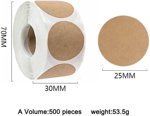 Rolls Kraft Paper Round Self-Adhesive Label Paper Item Classification Name Stickers Personalized Labels，500 Pieces 25mm Diameter Strong Adhesive Label Stickers for Sealing, Organizing & Marking in Saudi Arabia