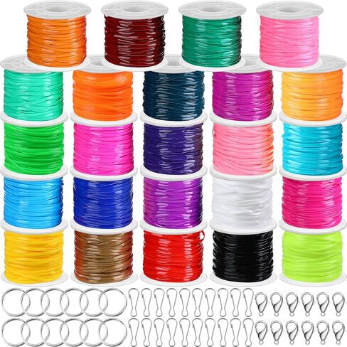 Janinka Gimp String Plastic Lacing Cord Kit with 24 Rolls Gimp Bracelet Cord 24 Pcs Jewelry Lobster Clasp 24 Pcs Key Chain Ring Lanyard Clips Lanyard Snap Hooks(Classic,Normal) in Saudi Arabia