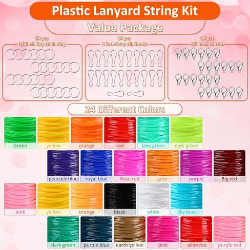 Janinka Gimp String Plastic Lacing Cord Kit with 24 Rolls Gimp Bracelet Cord 24 Pcs Jewelry Lobster Clasp 24 Pcs Key Chain Ring Lanyard Clips Lanyard Snap Hooks(Classic,Normal) in Saudi Arabia