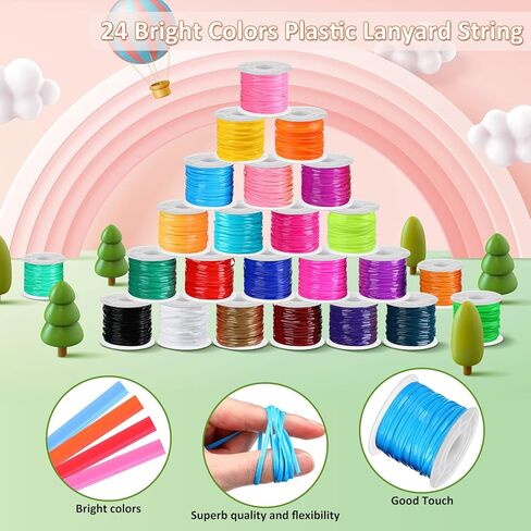 Janinka Gimp String Plastic Lacing Cord Kit with 24 Rolls Gimp Bracelet Cord 24 Pcs Jewelry Lobster Clasp 24 Pcs Key Chain Ring Lanyard Clips Lanyard Snap Hooks(Classic,Normal) in Saudi Arabia