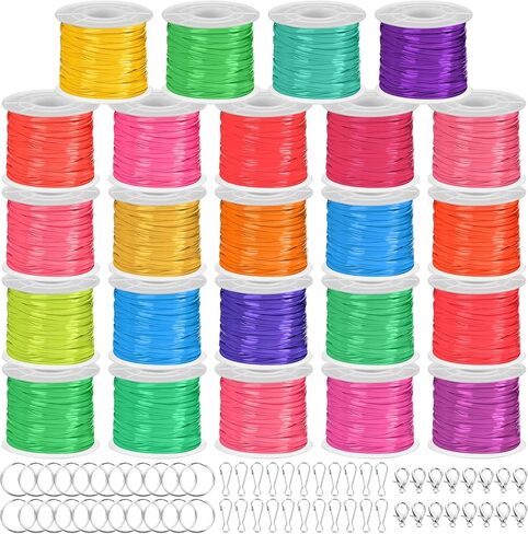 Janinka Gimp String Plastic Lacing Cord Kit with 24 Rolls Gimp Bracelet Cord 24 Pcs Jewelry Lobster Clasp 24 Pcs Key Chain Ring Lanyard Clips Lanyard Snap Hooks(Classic,Normal) in Saudi Arabia