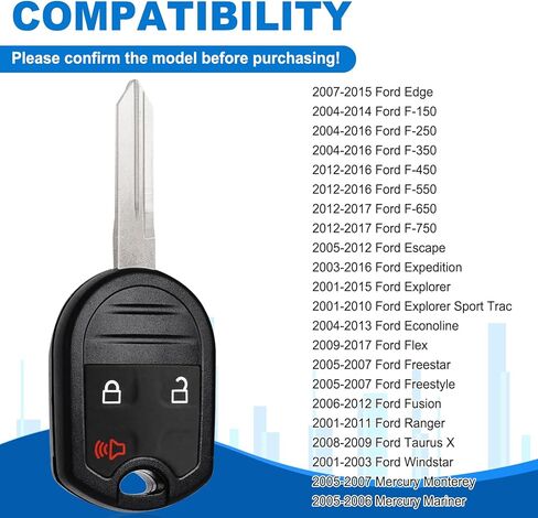 Key Fob Replacement for Ford: 3-Button Keyless Entry Remote Control for Ford Edge F-150 F-250 F-350 F-450 F-550 F-650 F-750 Escape Expedition Explorer Mercury 2004-2017, CWTWB1U793, 315Mhz, 2 Pack in Saudi Arabia