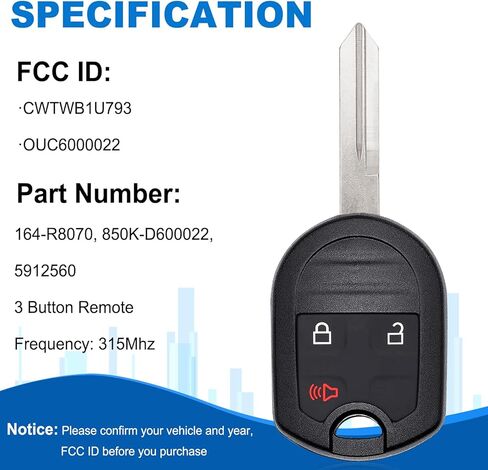 Key Fob Replacement for Ford: 3-Button Keyless Entry Remote Control for Ford Edge F-150 F-250 F-350 F-450 F-550 F-650 F-750 Escape Expedition Explorer Mercury 2004-2017, CWTWB1U793, 315Mhz, 2 Pack in Saudi Arabia
