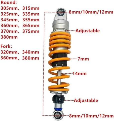 1pcs 305mm-380mm motorcycle Rear Adjust damping shock absorber Fit For H-nda Ymh Rear suspension(Round 315mm) in Kuwait