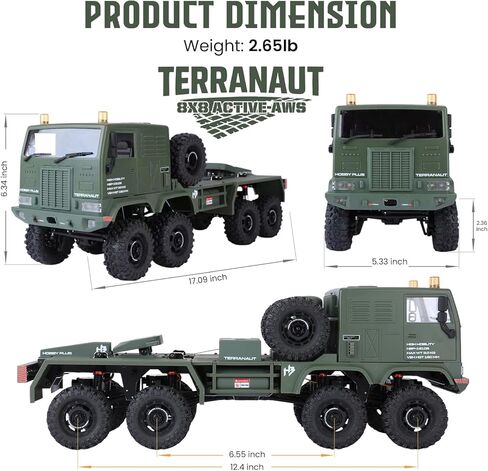 HOBBYPLUS Helidirect 1/18 RC Crawler CR18P Terranaut 8x8 RC Truck سيارة تحكم عن بعد مع قفل كامل 8WD RTR توجيه نشط لجميع العجلات، ناقل حركة بسرعتين، ونش استرداد، أضواء LED (رمادي) in Kuwait