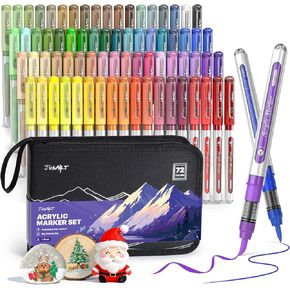 JusArt 30 Colors Acrylic Paint Markers Brush Tip, Water Based Paint Pens with Automatic Ink-Control, Waterproof 1-8mm Flexible Tip Acrylic Markers for Rock Painting, Wood, Fabric, Egg, Art Supplies in Kuwait