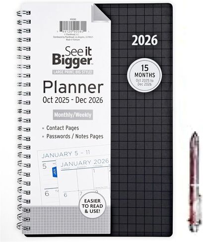 PlanAhead See It Bigger أكتوبر 2025 - ديسمبر 2026 مخطط أكاديمي شهري/أسبوعي، 8.75 بوصة × 5.5 بوصة × 0.5 بوصة / حجم متوسط، وقلم حبر ملون متعدد الألوان 6 في 1 من TheBeliver LLC. in Kuwait