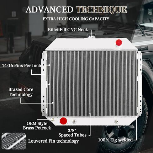 Pro 3 Row Core CU433 Aluminum Radiator Compatible with 1966-1979 67 68 69 70 71 72 73 74 75 Ford F100 F150 F250 F350 Bronco Truck Pickup V8 Cooling Radiators in Saudi Arabia