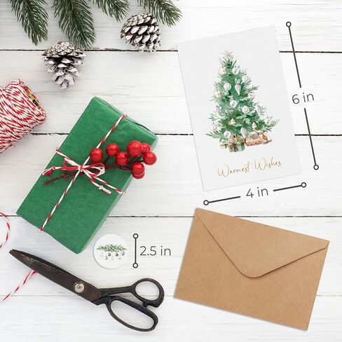 ZICOTO Beautiful Modern Christmas Cards Set of 20 - Incl. Bulk Envelopes, Matching Stickers And Storage Box - Perfect to Send Warm Holiday Wishes to Friends and Family in Kuwait