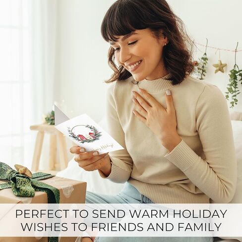 ZICOTO Beautiful Modern Christmas Cards Set of 20 - Incl. Bulk Envelopes, Matching Stickers And Storage Box - Perfect to Send Warm Holiday Wishes to Friends and Family in Kuwait