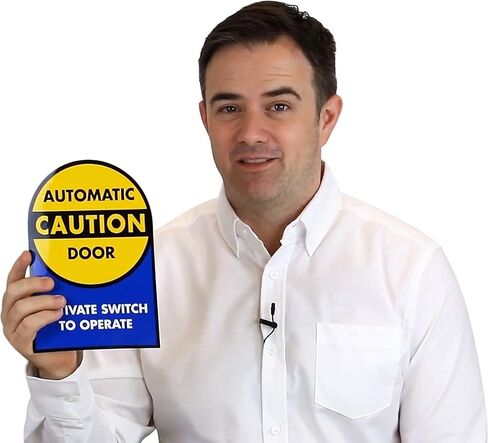 SmartSign - L-245-W2-6OD "Caution - Automatic Door" Two-Sided Glass Door Decal | 6" Diameter Black on Yellow in Saudi Arabia
