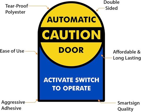 SmartSign - L-245-W2-6OD "Caution - Automatic Door" Two-Sided Glass Door Decal | 6" Diameter Black on Yellow in Saudi Arabia