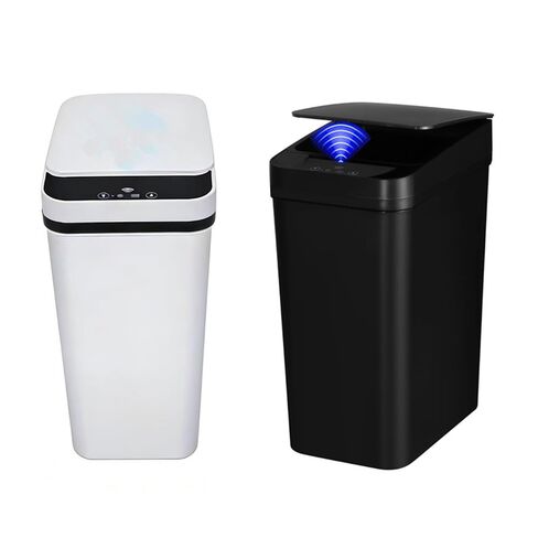 QSFWCSM سلة مهملات الحمام، سلة المهملات الذكية بدون لمس، صندوق سماد بمستشعر الحركة التلقائي مع غطاء، علبة قمامة بلاستيكية PP سعة 2.4 جالون، المطبخ، الحمام، المكتب، سلة مهملات غرفة النوم (أسود) in Kuwait