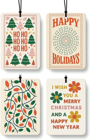 Boho Christmas Car Air Freshener 4 Pcs, Coquette Mistletoe Xmas Tree Reindeer Hanging Air Freshener for Cars Closet Drawer Books, Christmas Car Accessories Mirror Decor for Women Girls in Saudi Arabia