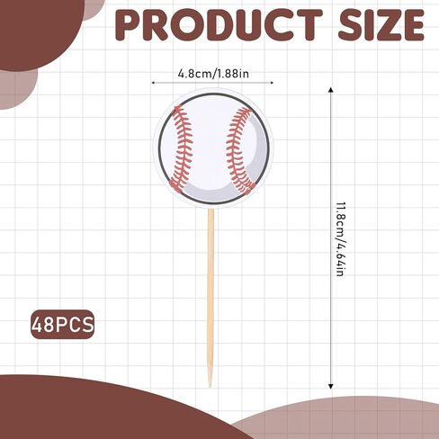 48 Pcs Baseball Cupcake Toppers, Baseball Party Decorations Sport Ball Cupcake Toothpicks for SportsThemed Birthday Party Cake Decorations in Saudi Arabia