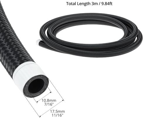 QWORK 8AN Fuel Line, AN8 Braided Fuel Hose, 10FT Nylon Fuel Hose Line, Black with 750 psi Maximum Working Pressure in Saudi Arabia