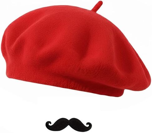 Frenchman Beret with Mustache Set for Women Men Halloween Mime Costume Cosplay French Style Beanie Caps in Kuwait