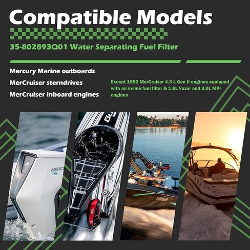 35-802893Q01 فلتر الوقود الذي يفصل الماء متوافق مع محركات ميركوري مارينر الخارجية MerCruiser Sterndrive والمحركات الداخلية (قطعة واحدة) in Saudi Arabia