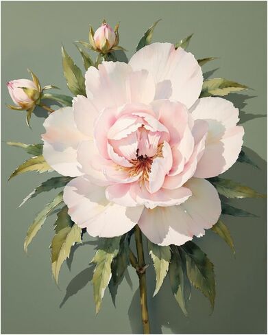 EnLvYY Paint by Numbers Kit for Adults 16x20in, DIY Acrylic Painting on Canvas, Elegant Pink Peony Floral Botanical Design, Unframed Beginner Wall Art for Home Decoration or Gift in Saudi Arabia