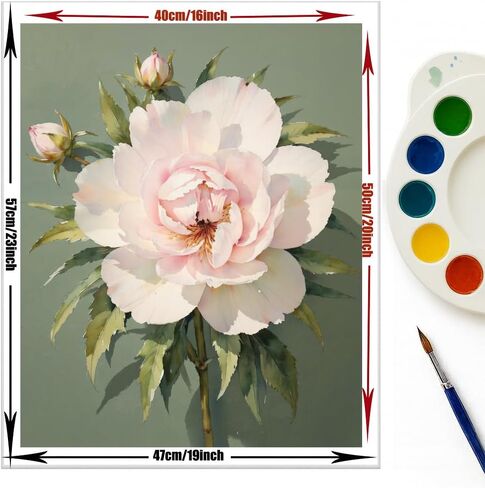 EnLvYY Paint by Numbers Kit for Adults 16x20in, DIY Acrylic Painting on Canvas, Elegant Pink Peony Floral Botanical Design, Unframed Beginner Wall Art for Home Decoration or Gift in Saudi Arabia